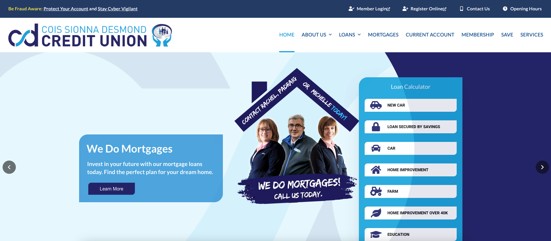 Cois Sionna Desmond Credit Union homepage preview